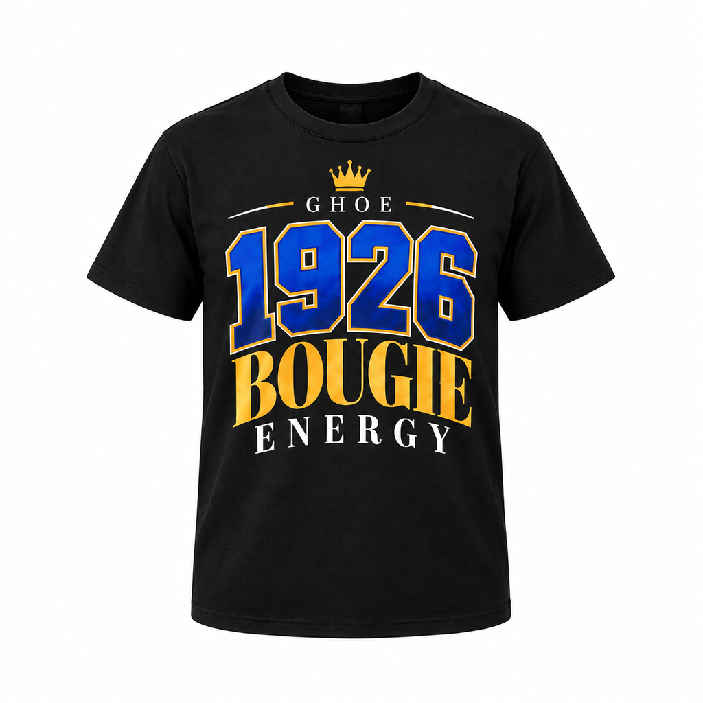 Black 1926 Bougie Energy T-shirt, complete front view