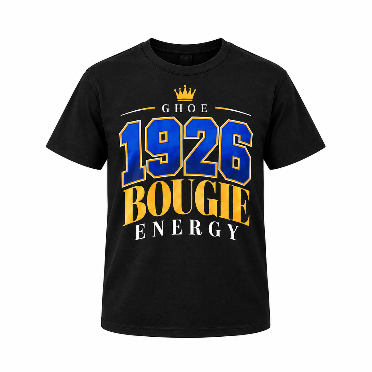 Black 1926 Bougie Energy T-shirt, complete front view
