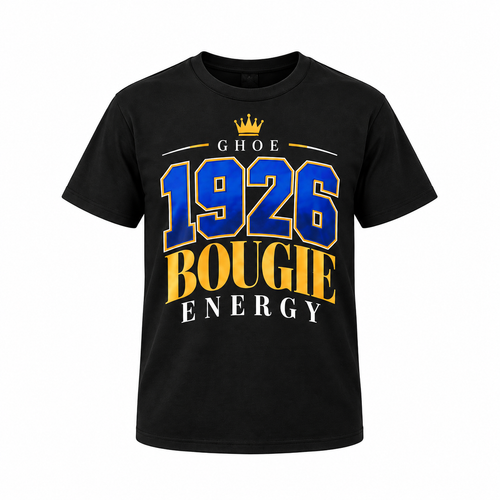 Black 1926 Bougie Energy T-shirt, complete front view