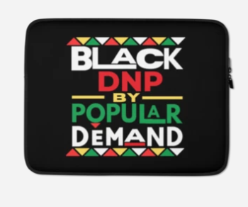 Black DNP laptop sleeve with red green yellow and white design