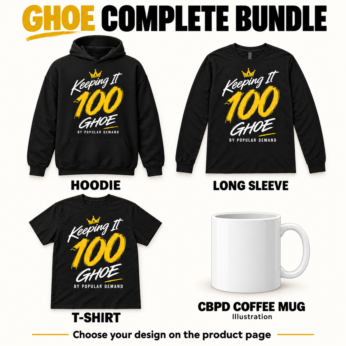 GHOE Complete Bundle: hoodie, long sleeve, T-shirt and CBPD coffee mug (mug illustrated)