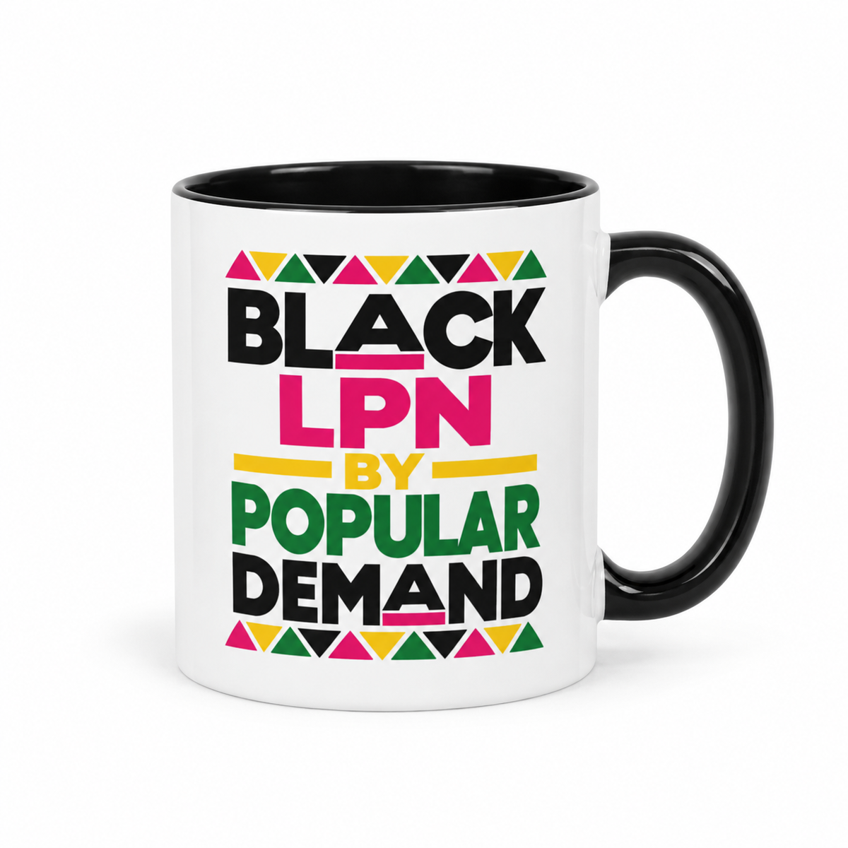 LPN mug with black handle, matching studio catalog style