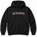 Front view of black Remember Your Why pullover hoodie with white lettering and red script