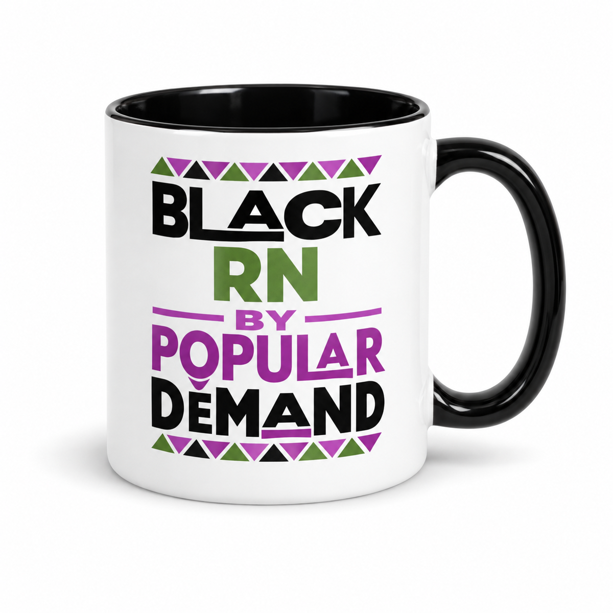 RN purple and green mug with black handle and interior
